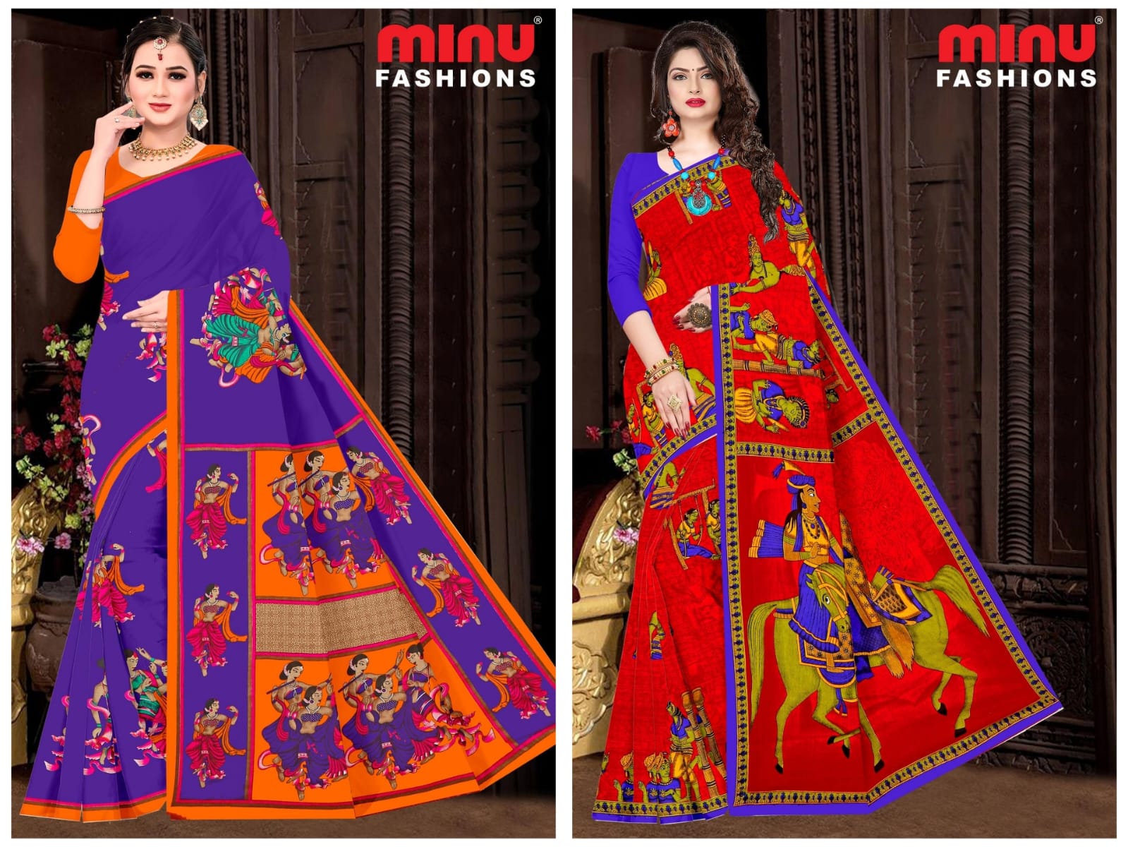 Printed Cotton Saree Heven Beauty Block - 10 Pcs Set