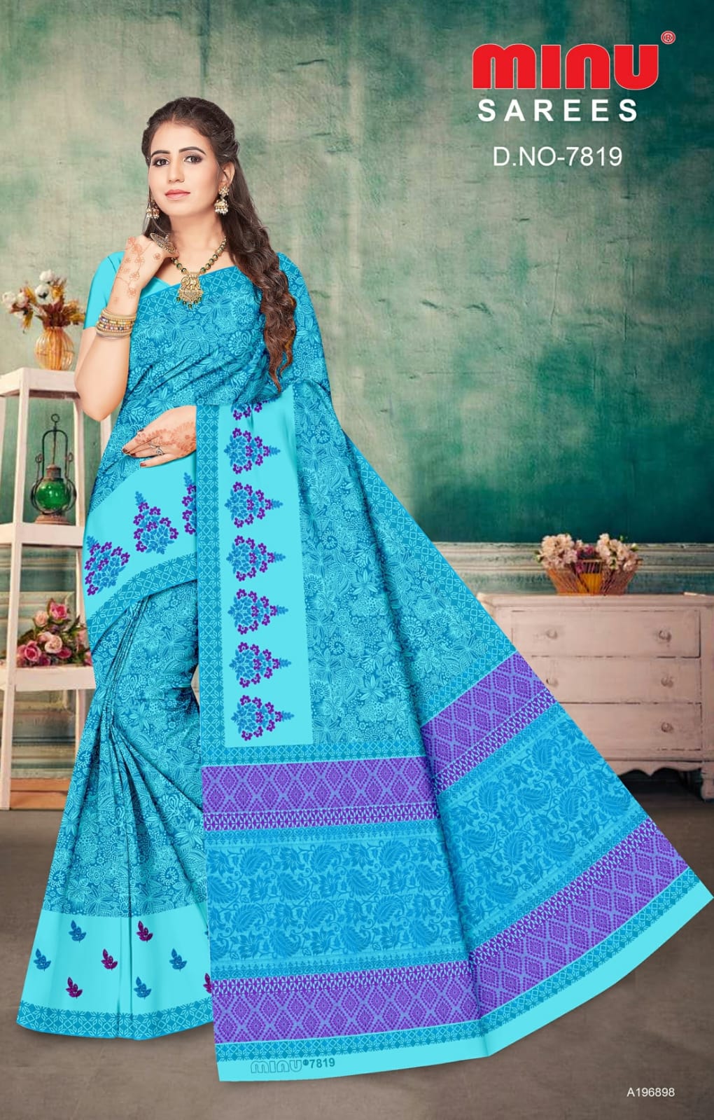 Embroidered Cotton Saree Jannat (Special Rate) - 8 Pcs Set