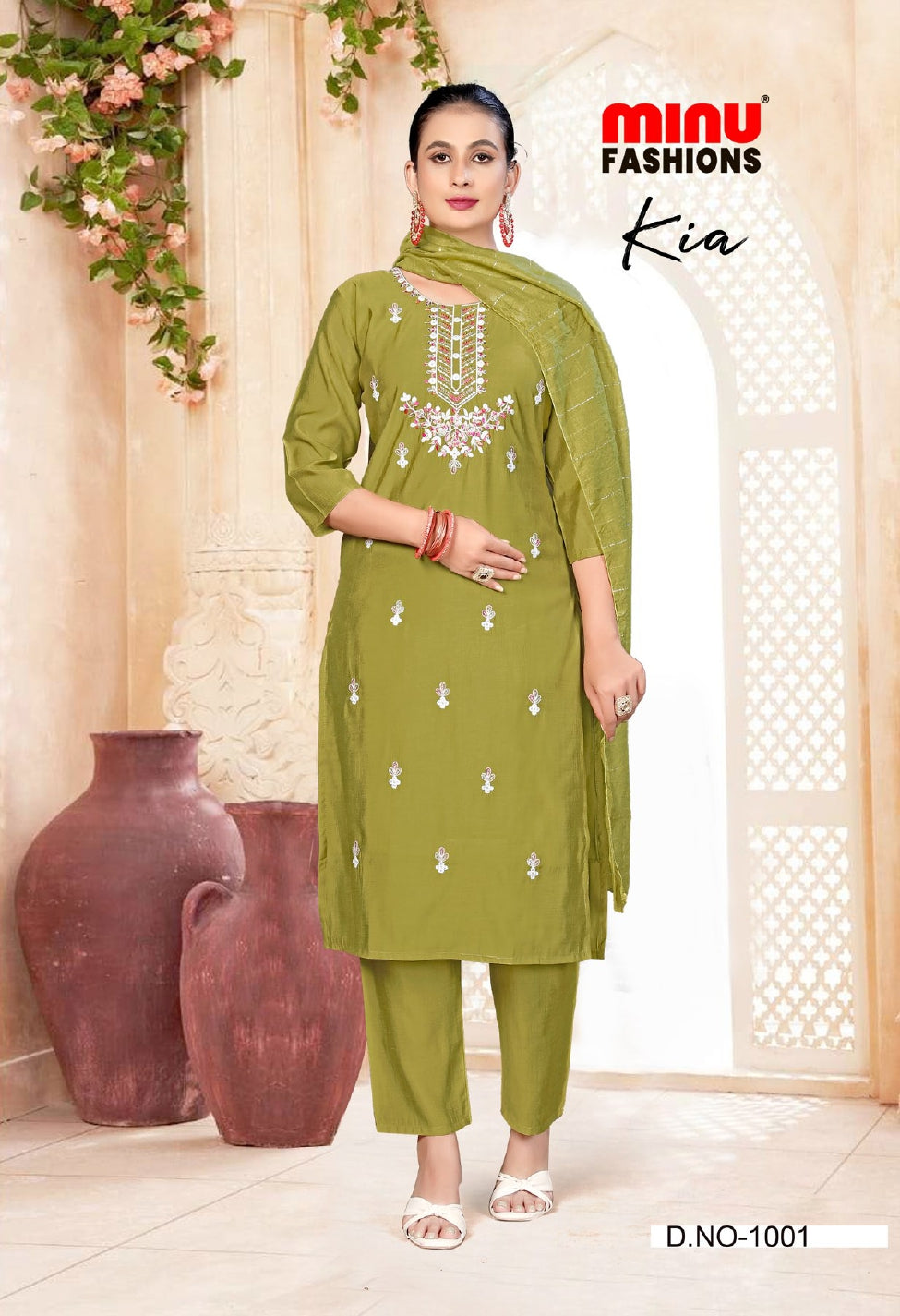 Embroidered Silk Stitched Salwar Suit Kia - 6 Pcs Set