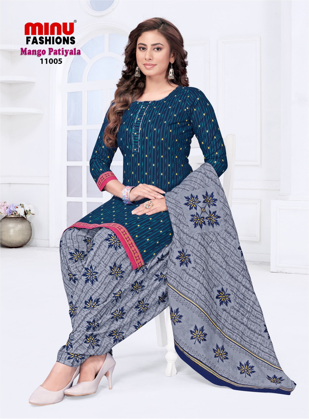 Printed Cotton Stitched Salwar Suit Mango Patiyala (Vol-11) - 10 Pcs Set