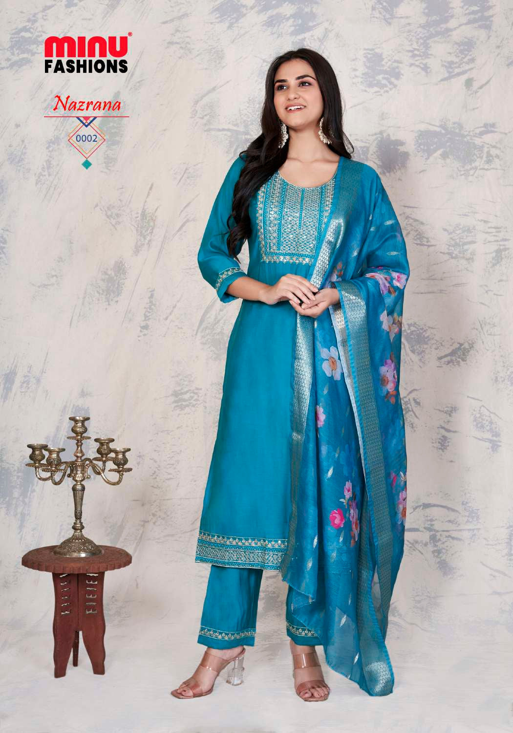 Embroidered Silk Stitched Salwar Suit Nazrana - 8 Pcs Set
