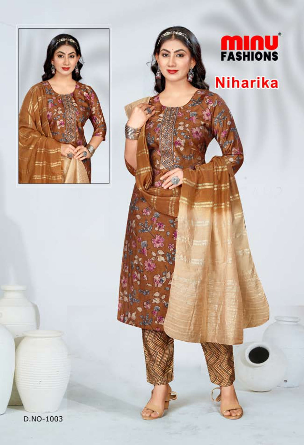 Printed Cotton Stitched Salwar Suit Niharika - 10 Pcs Set