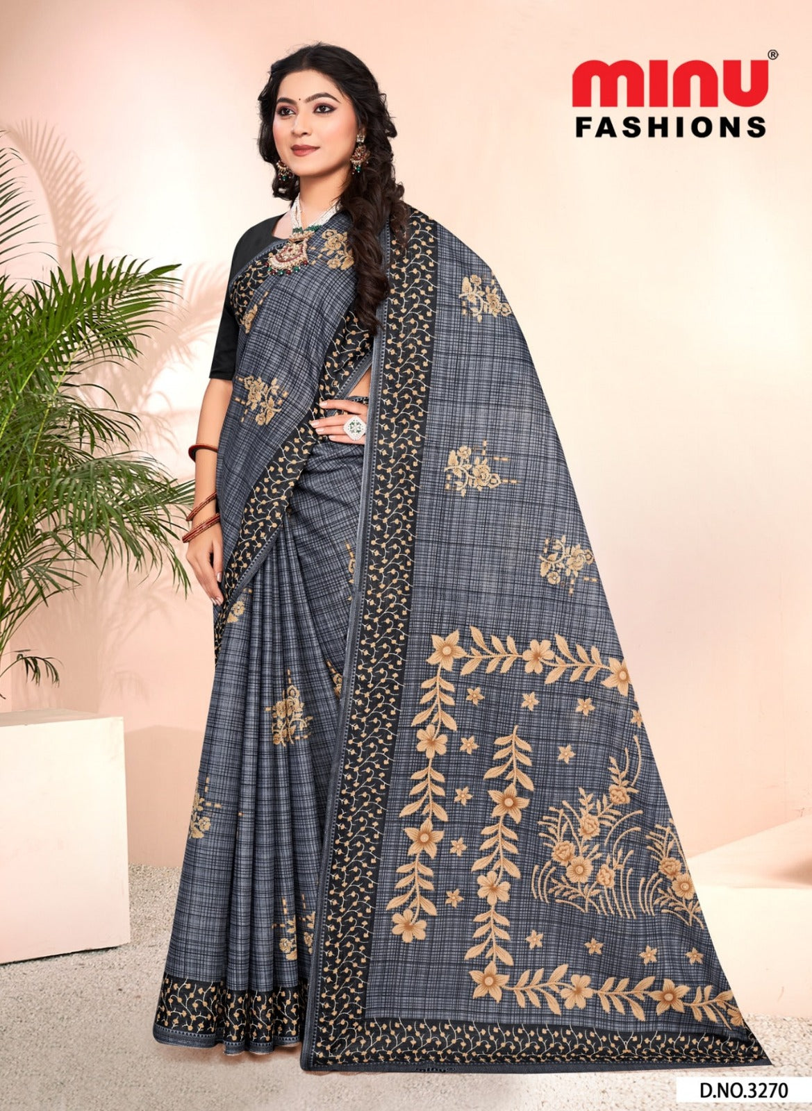 Printed Cotton Saree Nusrat - 8 Pcs Set