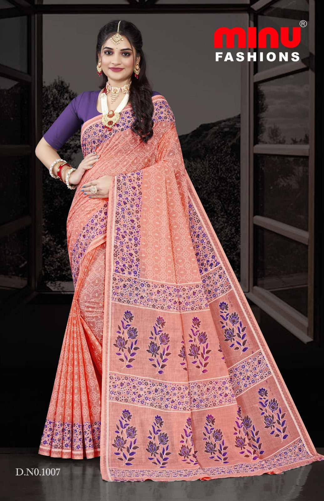 Printed Cotton Saree Pestal Beauty - 8 Pcs Set