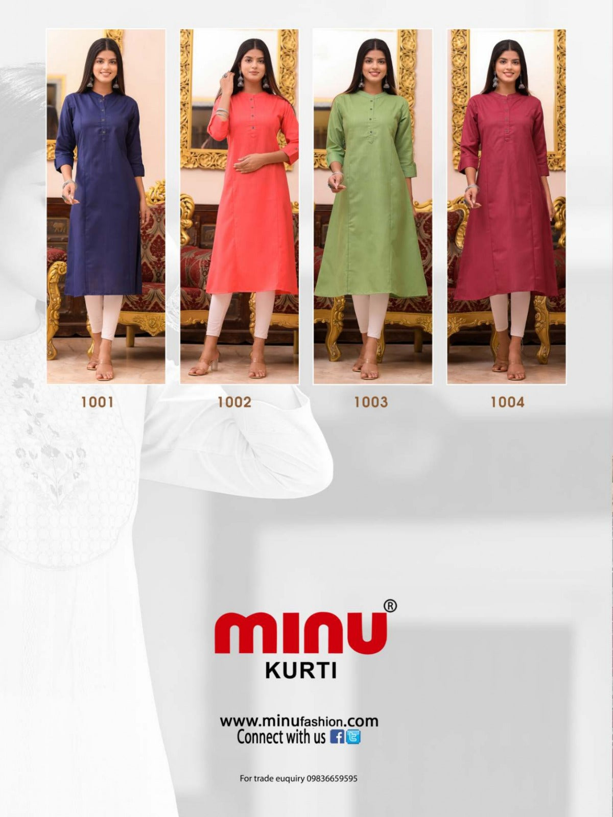 Printed Cotton Long Kurti Lata - 4 Pcs Set