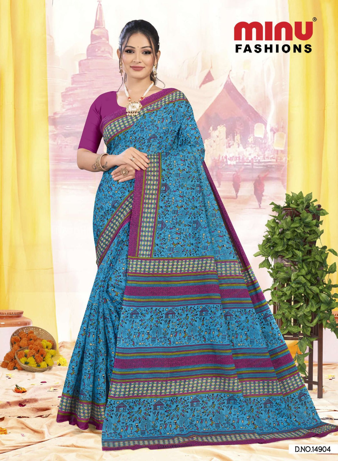 Printed Cotton Saree Rajanya Block (Vol-3) - 10 Pcs Set