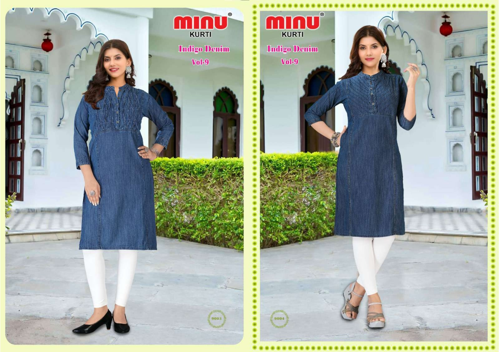 Printed Denim Kurti Indigo (Vol-9) - 04 Pcs Set