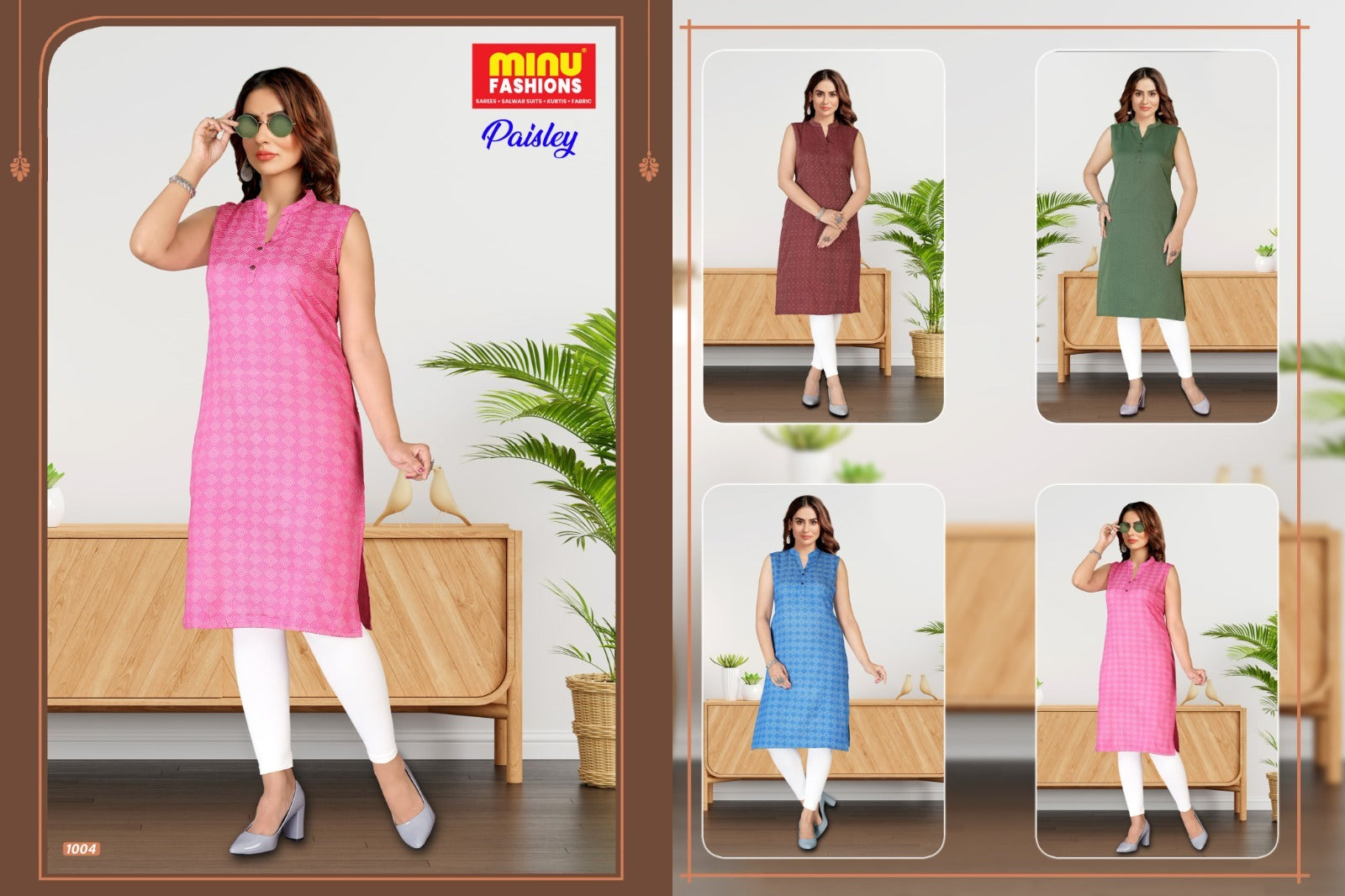 Printed Cotton Kurti Paisley - 4 Pcs Set