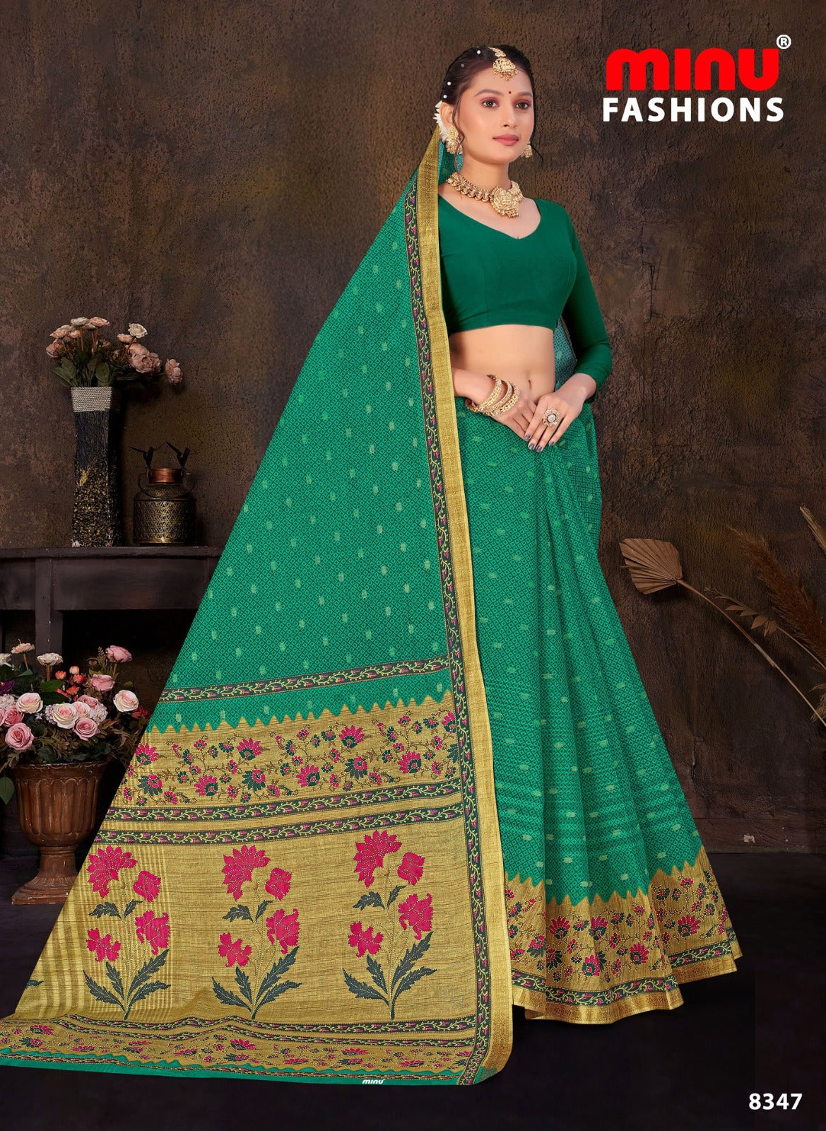 Printed Cotton Saree Sada Bahar - 10 Pcs Set