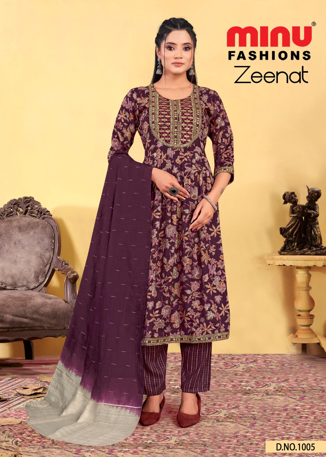 Printed Cotton Stitched Salwar Suit Zeenat - 8 Pcs Set