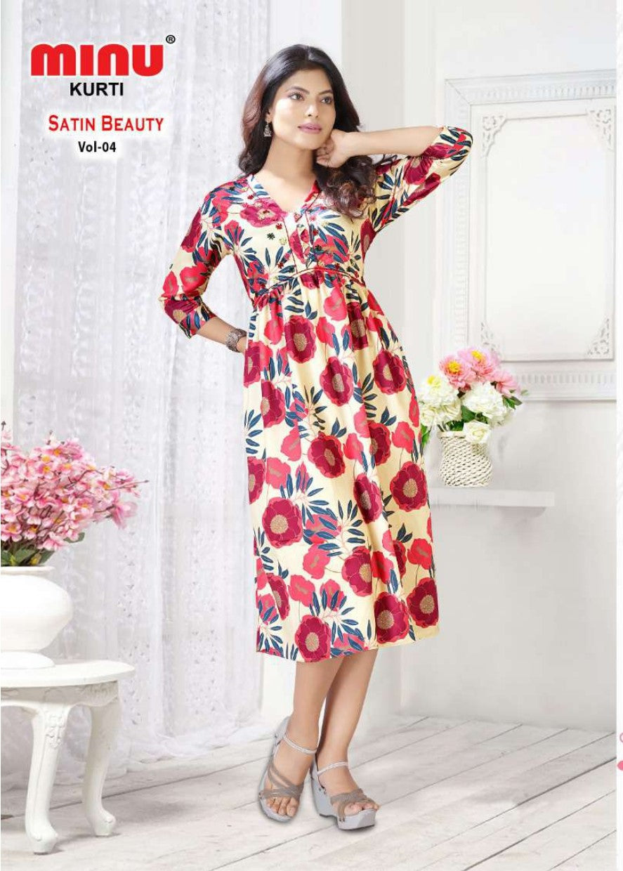 Printed Cotton Kurti Satin Beauty (Vol-4) - 6 Pcs Set