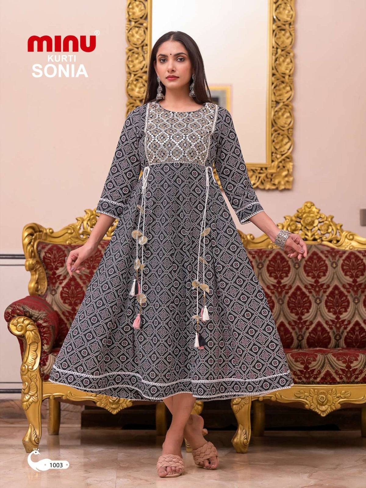 Printed Cotton Long Kurti Sonia - 5 Pcs Set