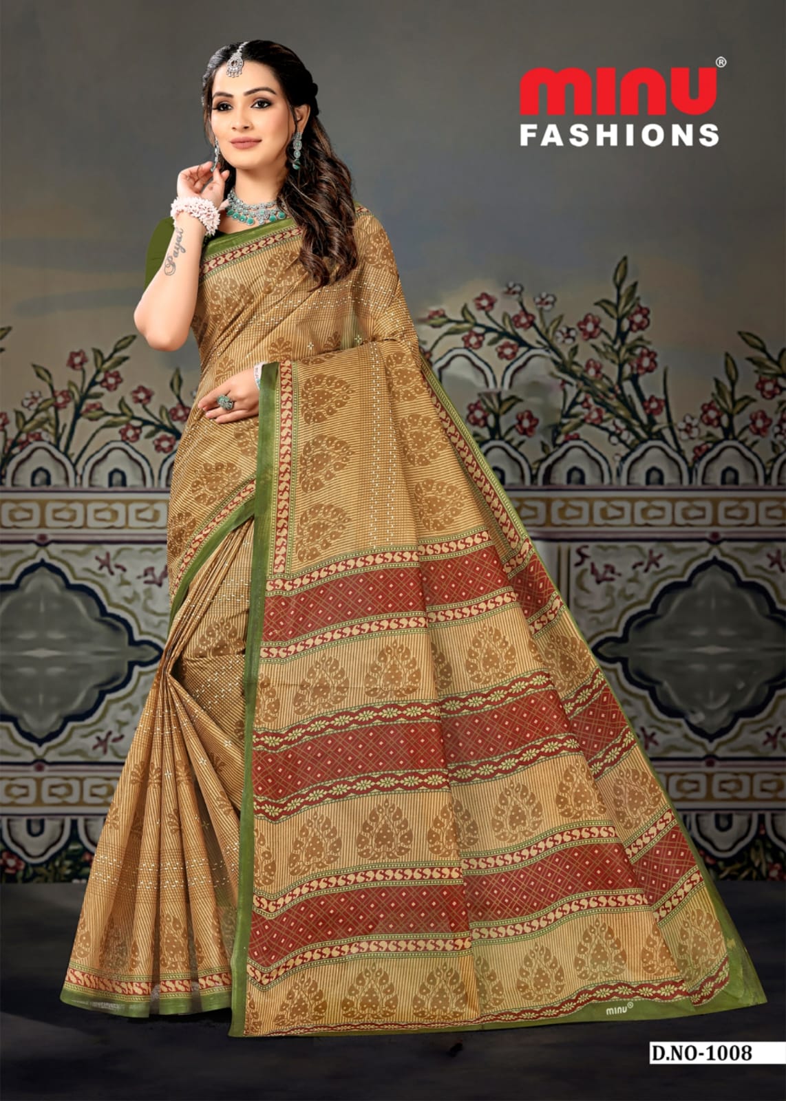 Saree Sunheri Cotton Chiku (Special Rate) - 10 Pcs Set