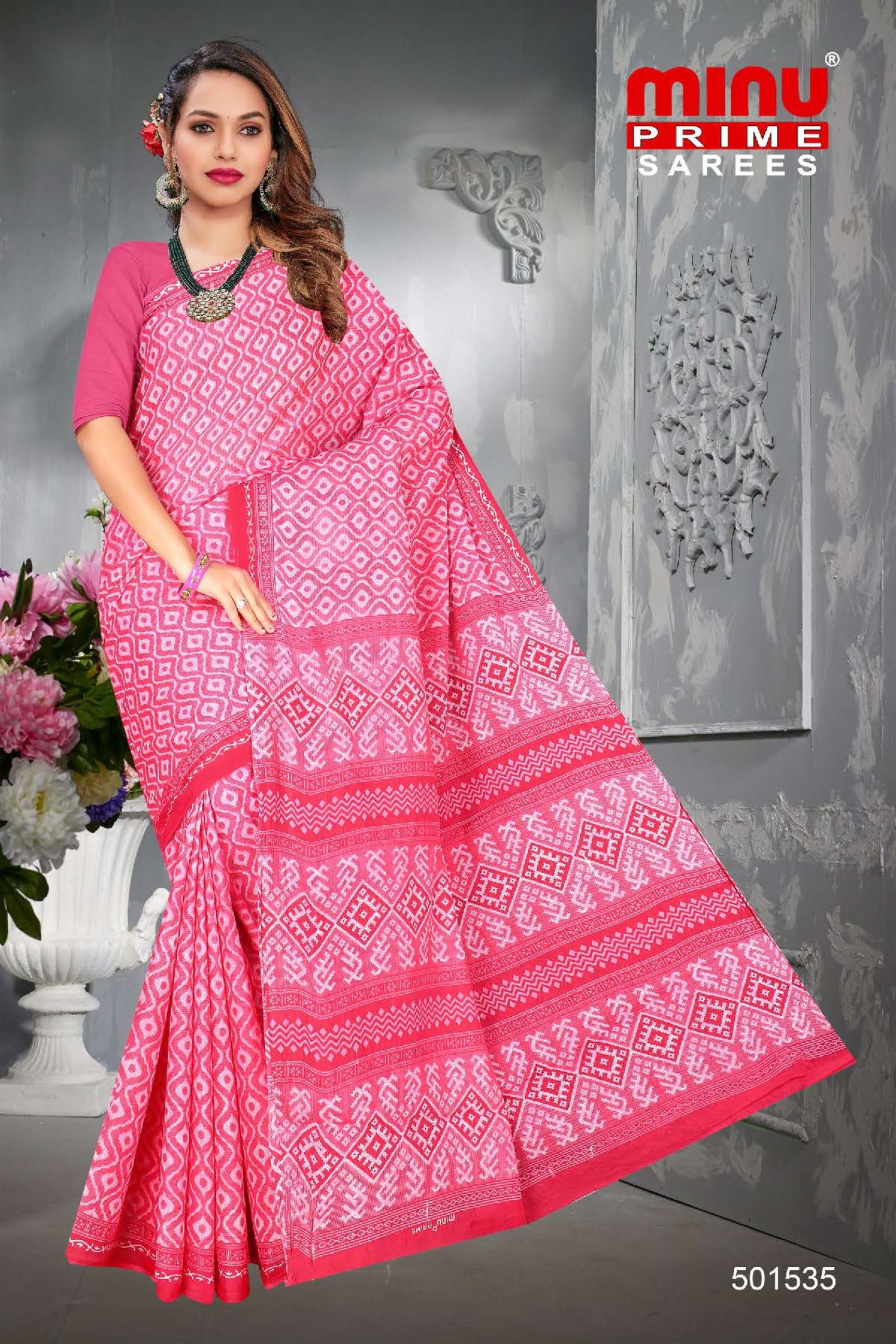 Pink printed saree from direct manufacturer of sarees 