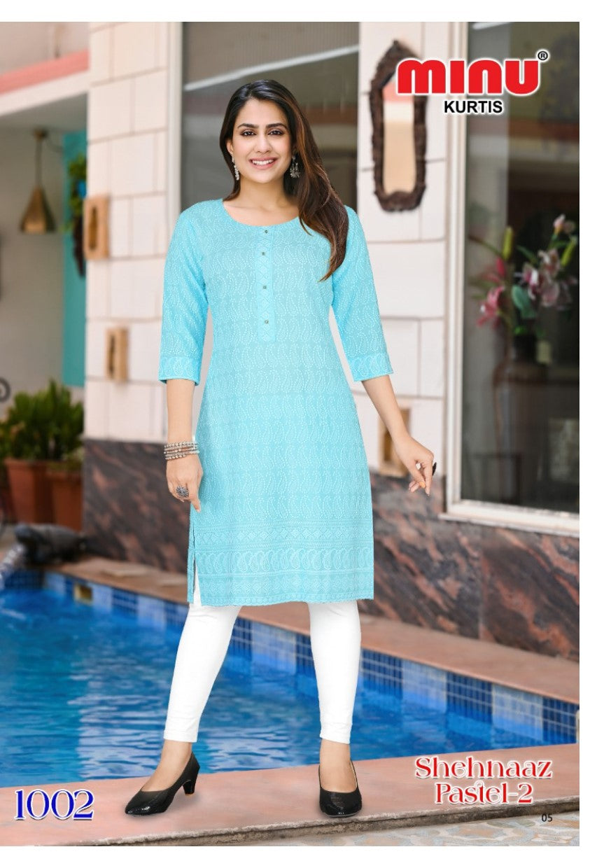  Blue color soft embroidered kurtis for women to retail
