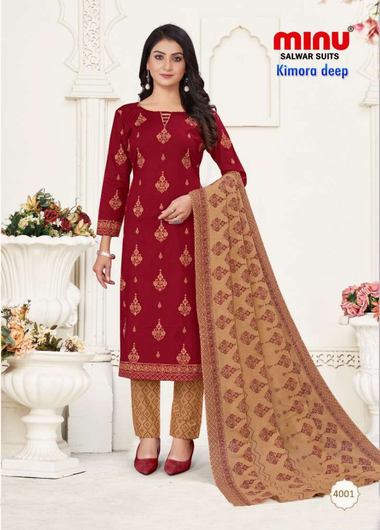 red unstitched dress material wholesale