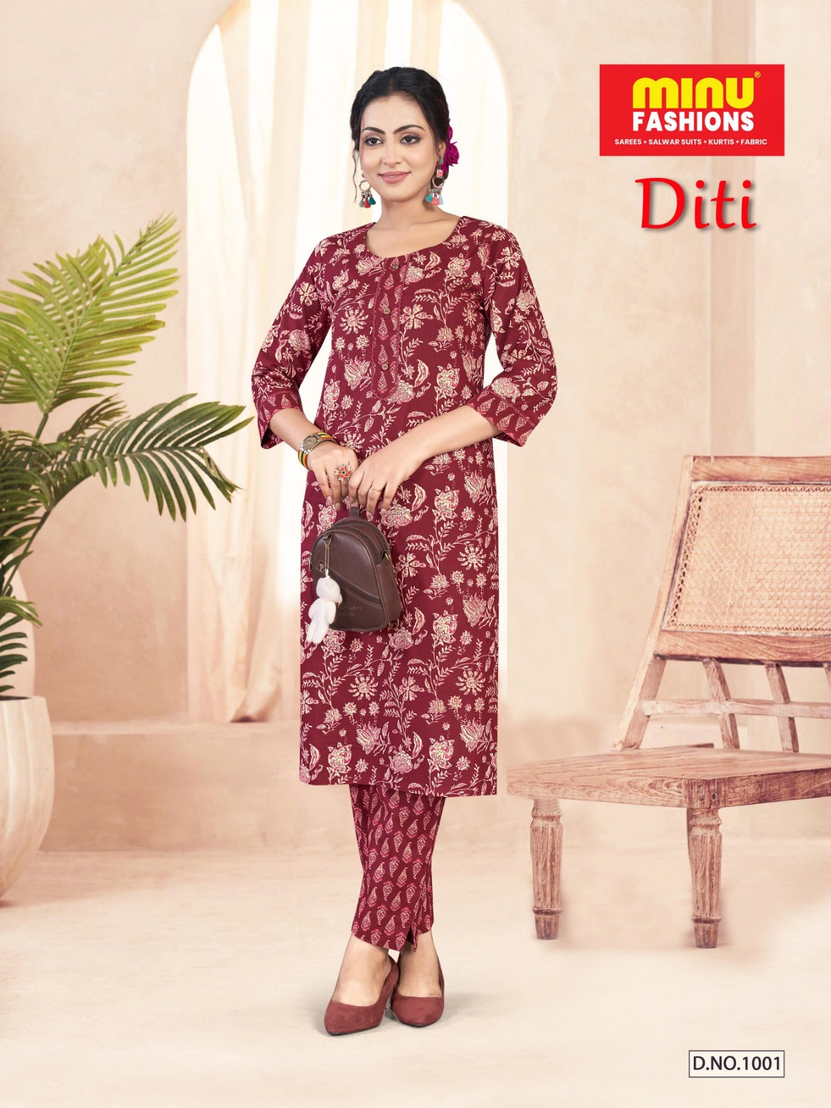2 Piece Cotton Kurti Set Diti Combo - 4 Pcs Set