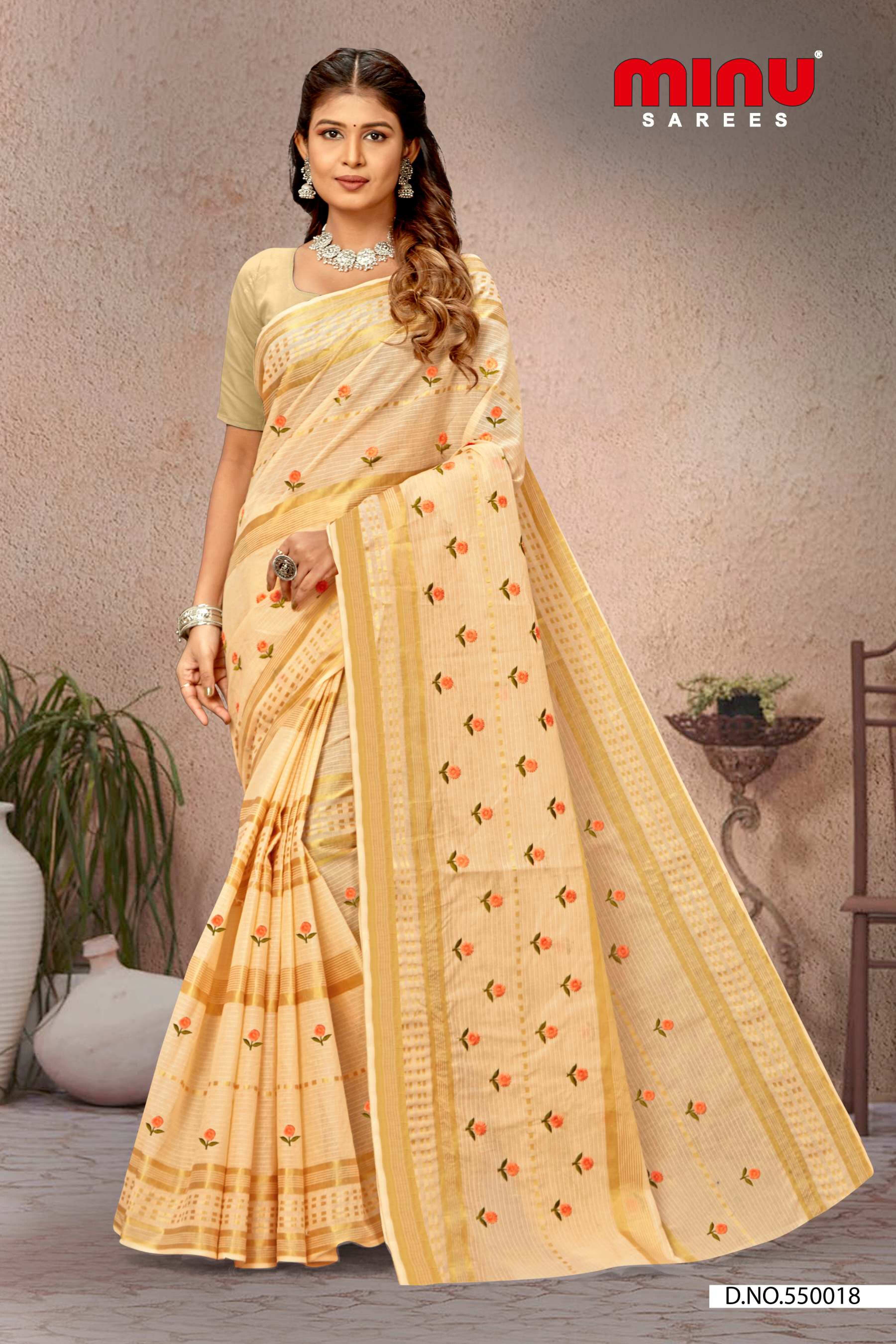 trendy cotton embroidered saree at low prices 
