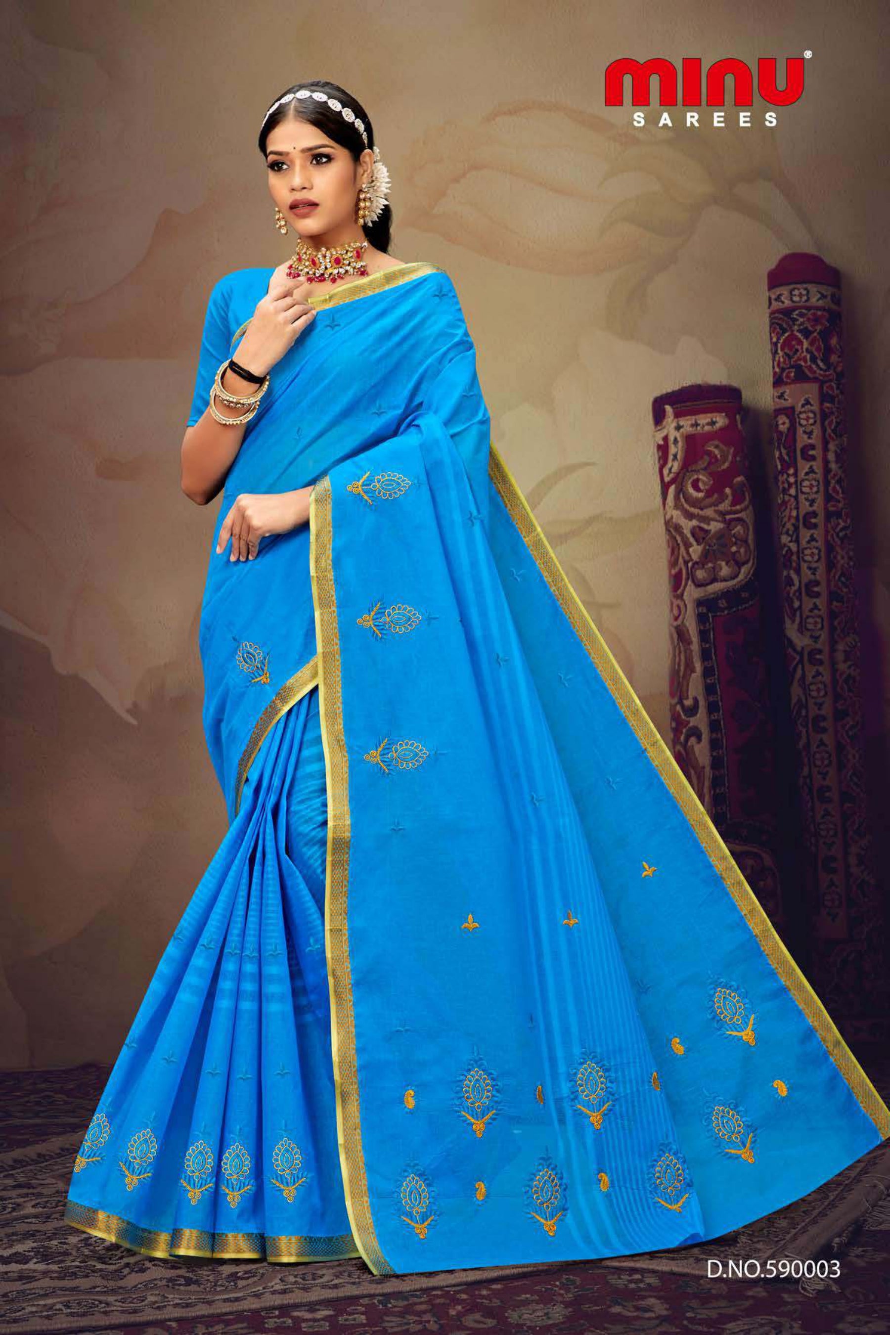 Pure cotton blue printed saree for online resellers
