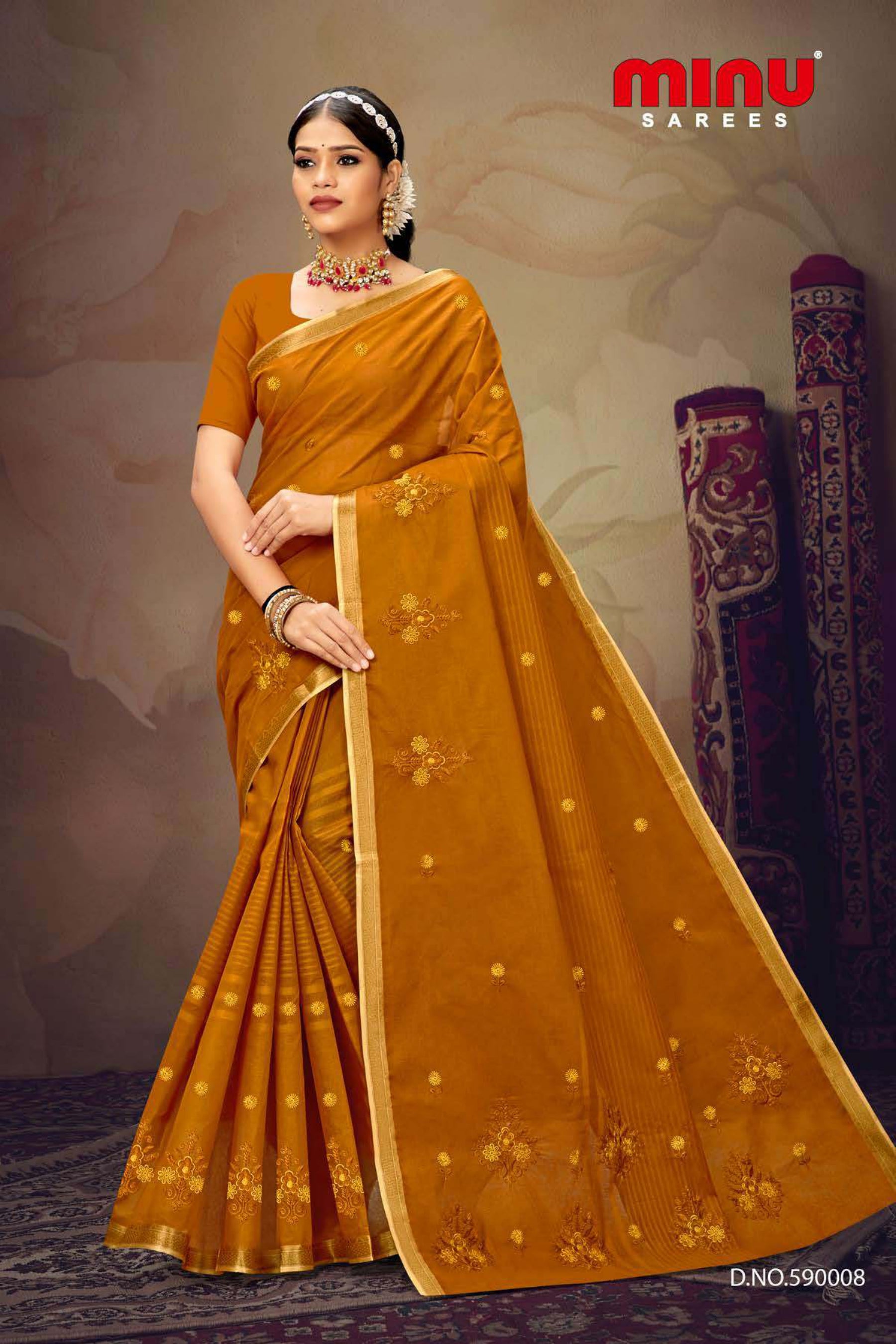 embroidered saree wearing woman