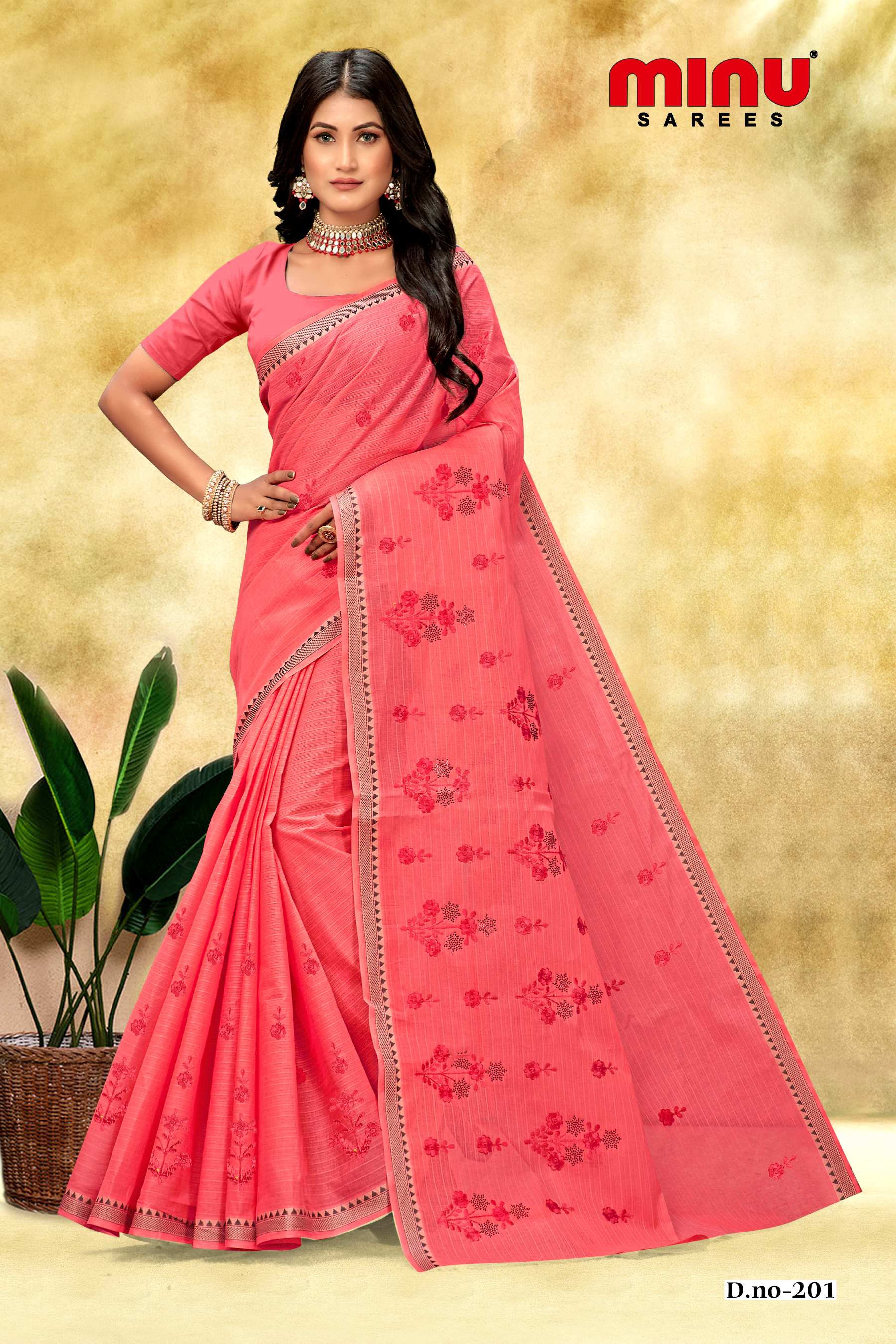 top-quality pink embroidered saree for  wearing woman