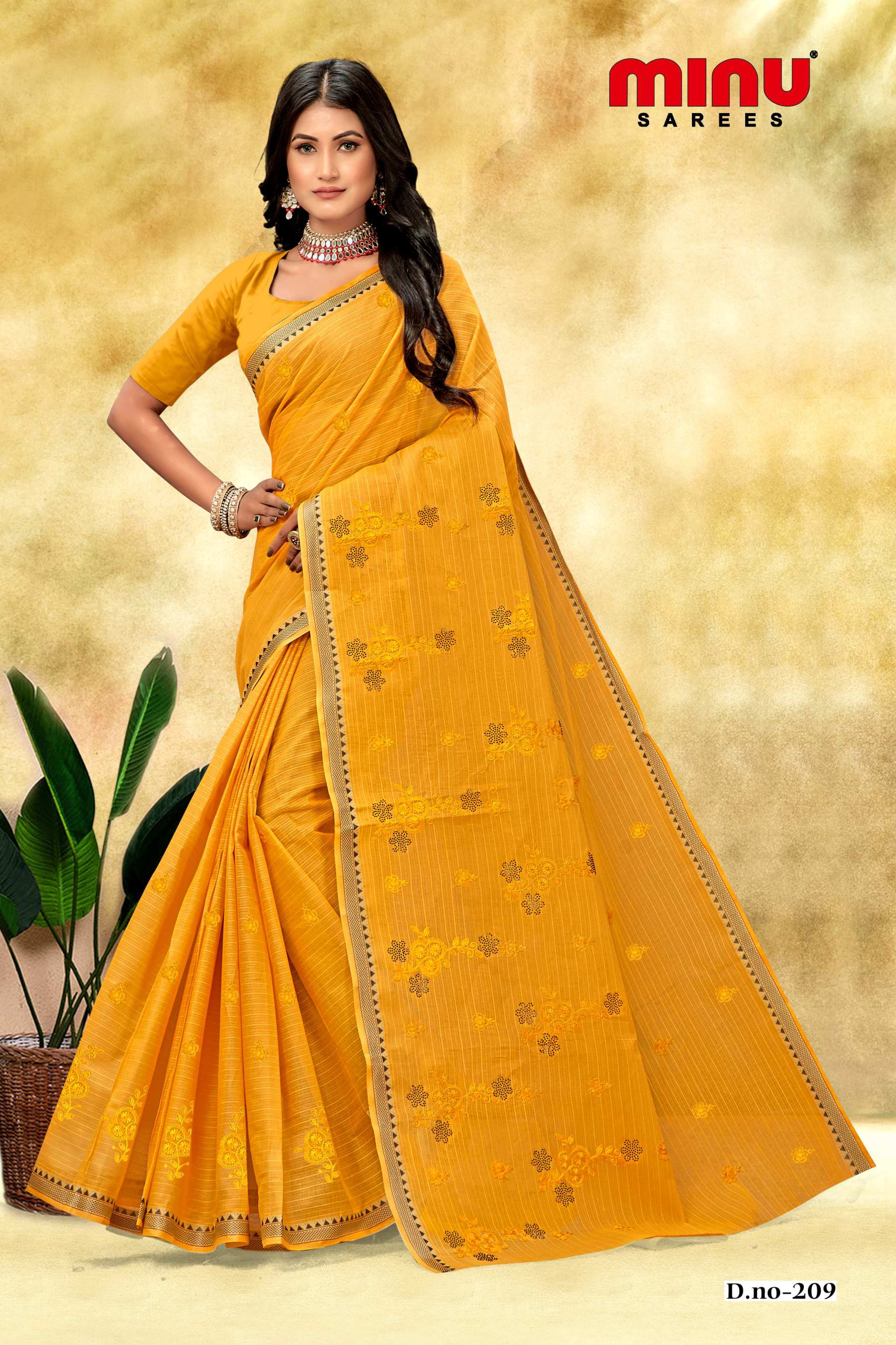 woman wearing designer printed cotton saree for sale 
