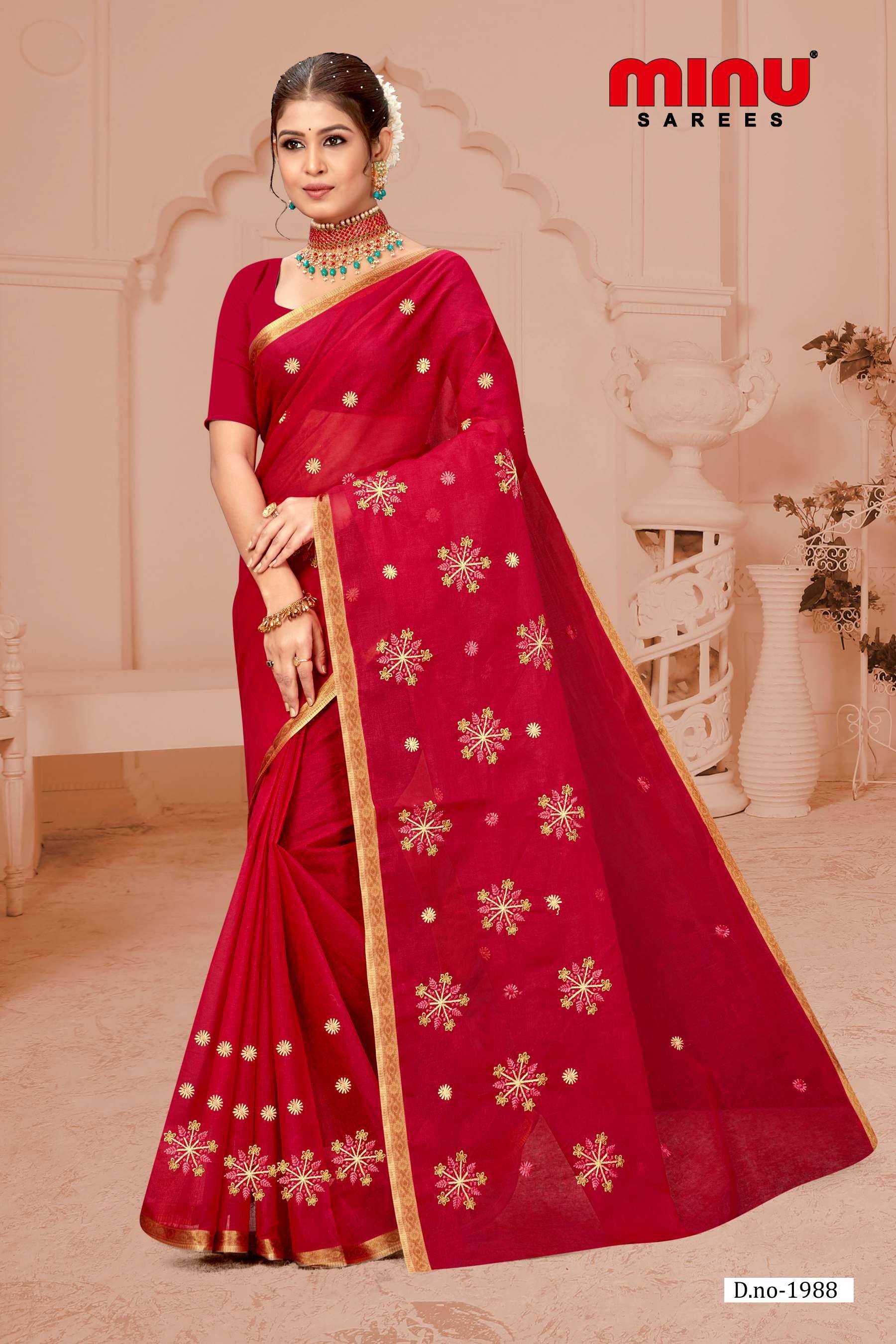 bold and classy red embroidery sarees for sale 