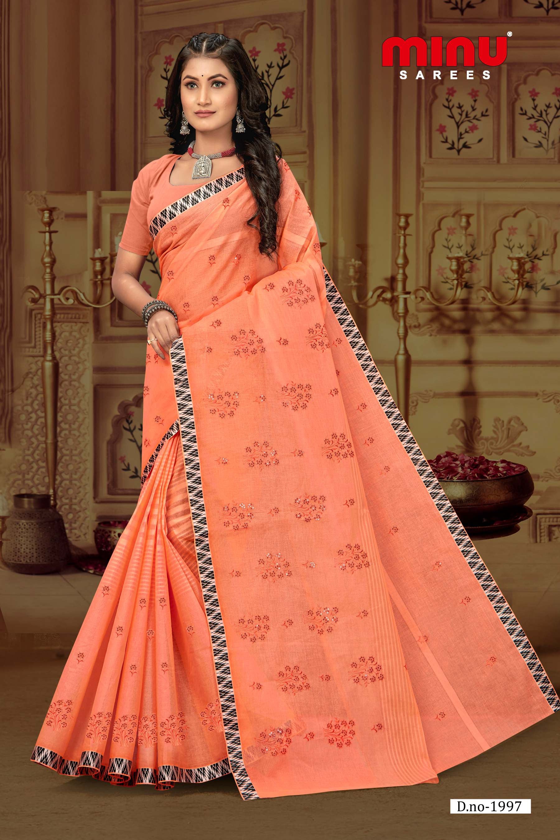 Top-quality cotton embroidered saree for sale
