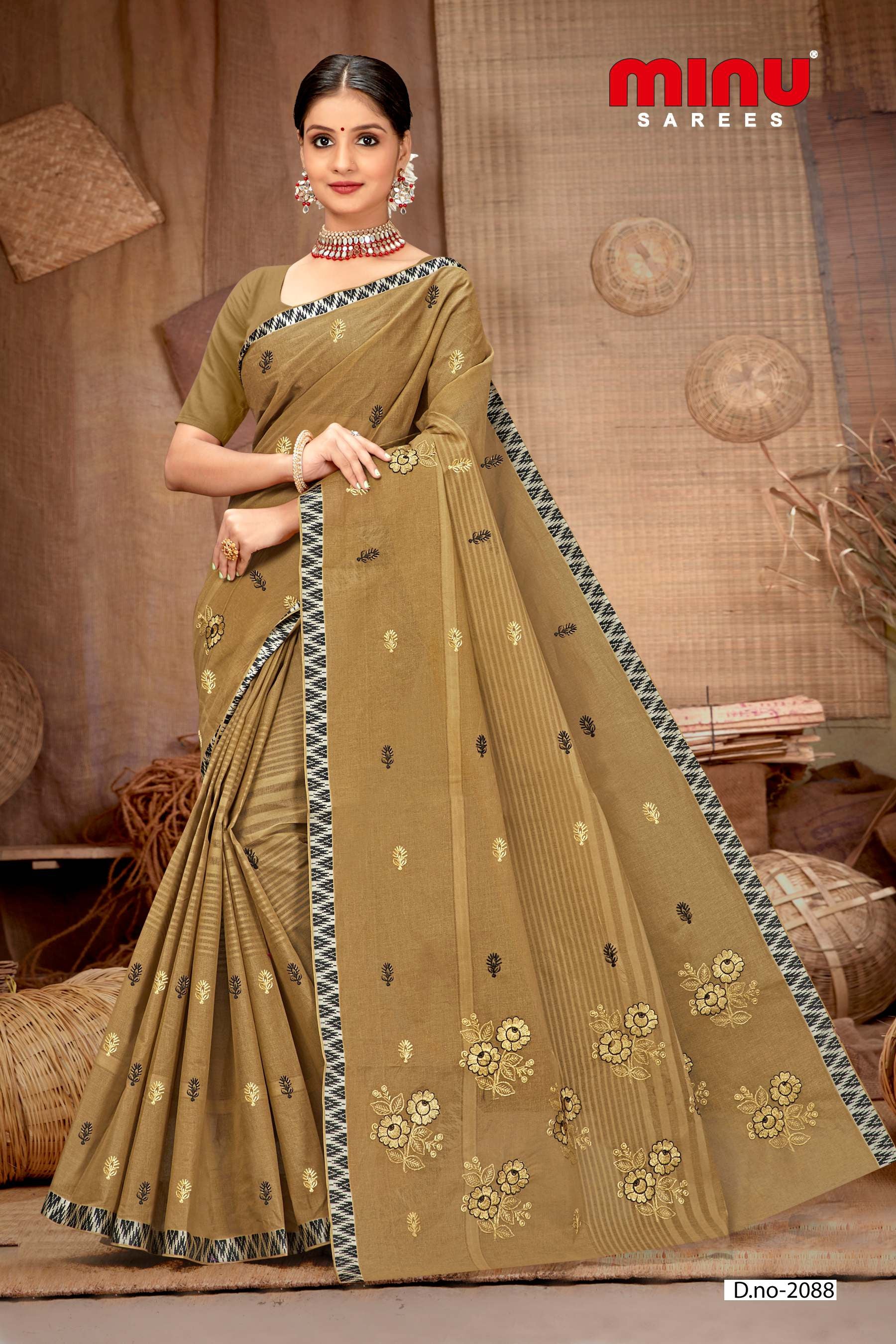 Bold and classy color printed embroidered saree