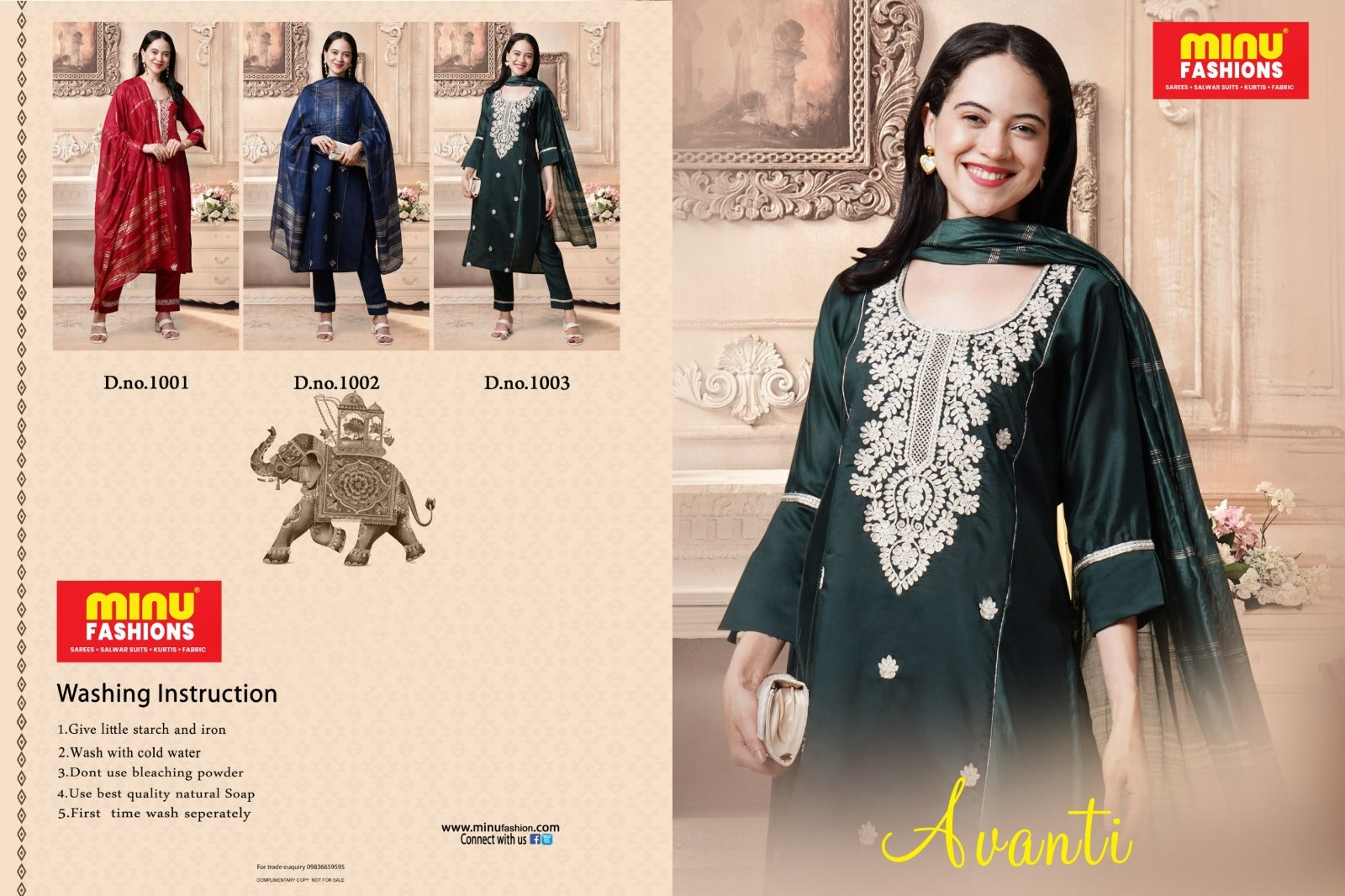 3 Piece Roman Silk Long Kurti Set Avanti Combo - 3 Pcs Set