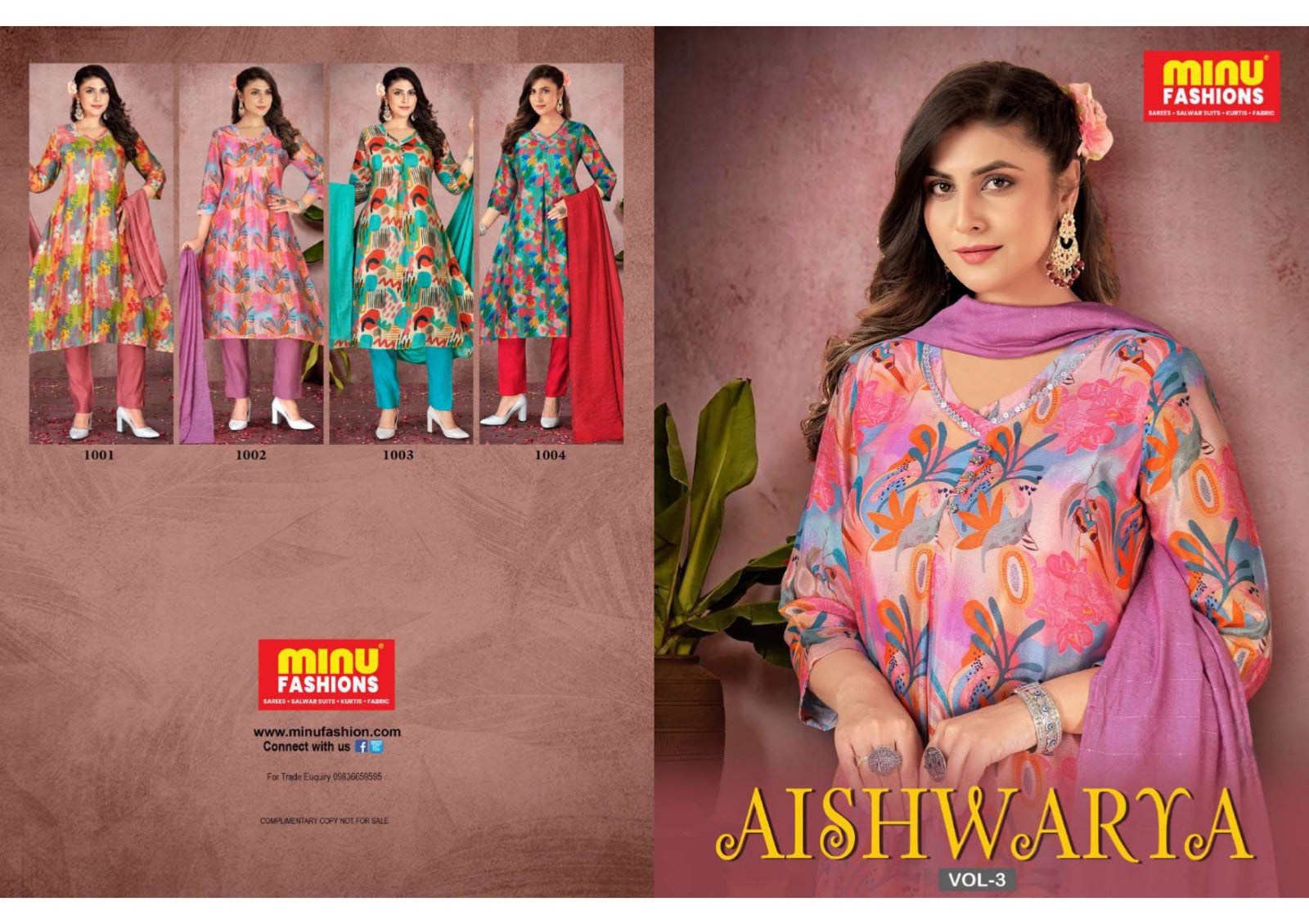3 Piece Cotton Long Kurti Set Aishwarya (Vol-3) - 4 Pcs Set