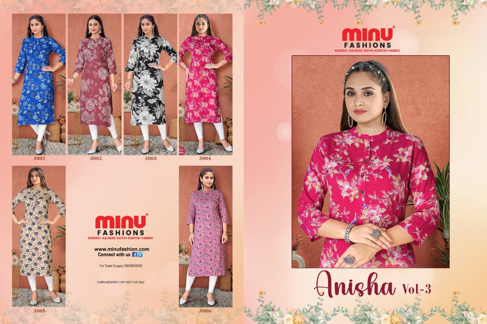 Printed Rayon Long Kurti Anisha (Vol-3) - 6 Pcs Set