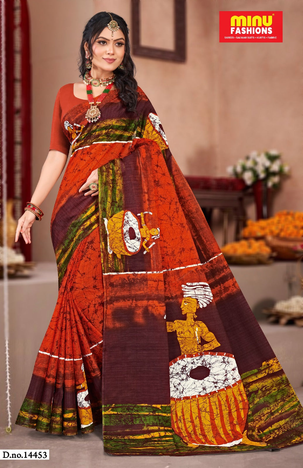 Malai Cotton Saree Block Batik (Vol-1) - 8 Pcs Set