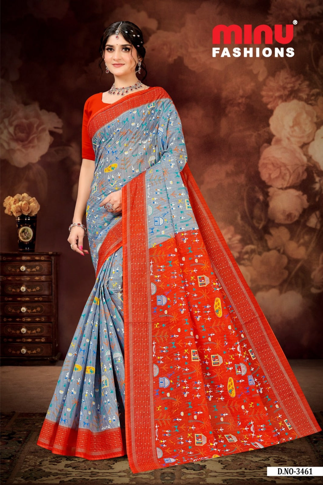 Malai Cotton Saree Boutique Special Gold - 8 Pcs Set