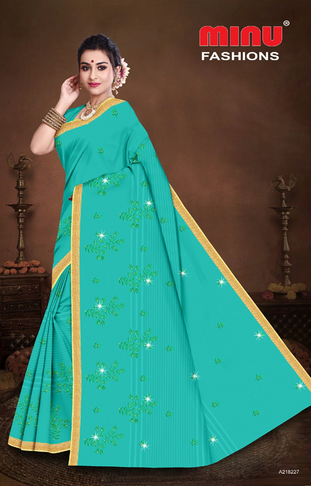 Embroidered Cotton Saree Chowmin (Special Rate) - 8 Pcs Set