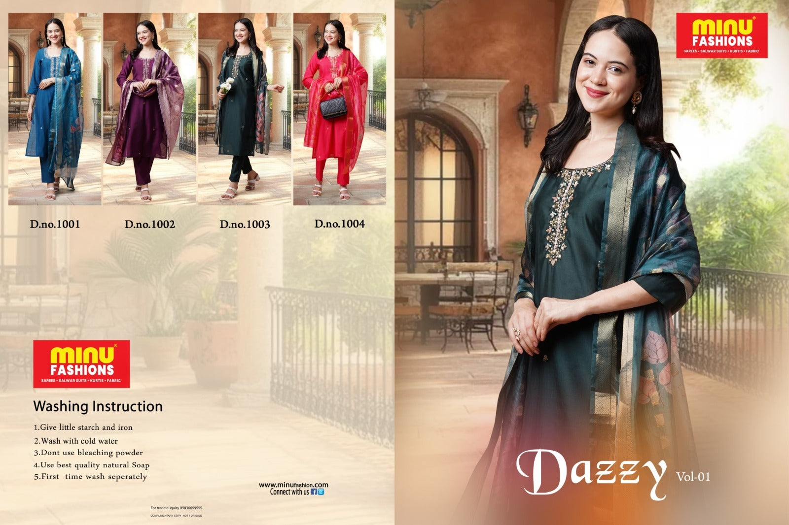 3 Piece Roman Silk Kurti Set Dazzy Combo - 4 Pcs Set