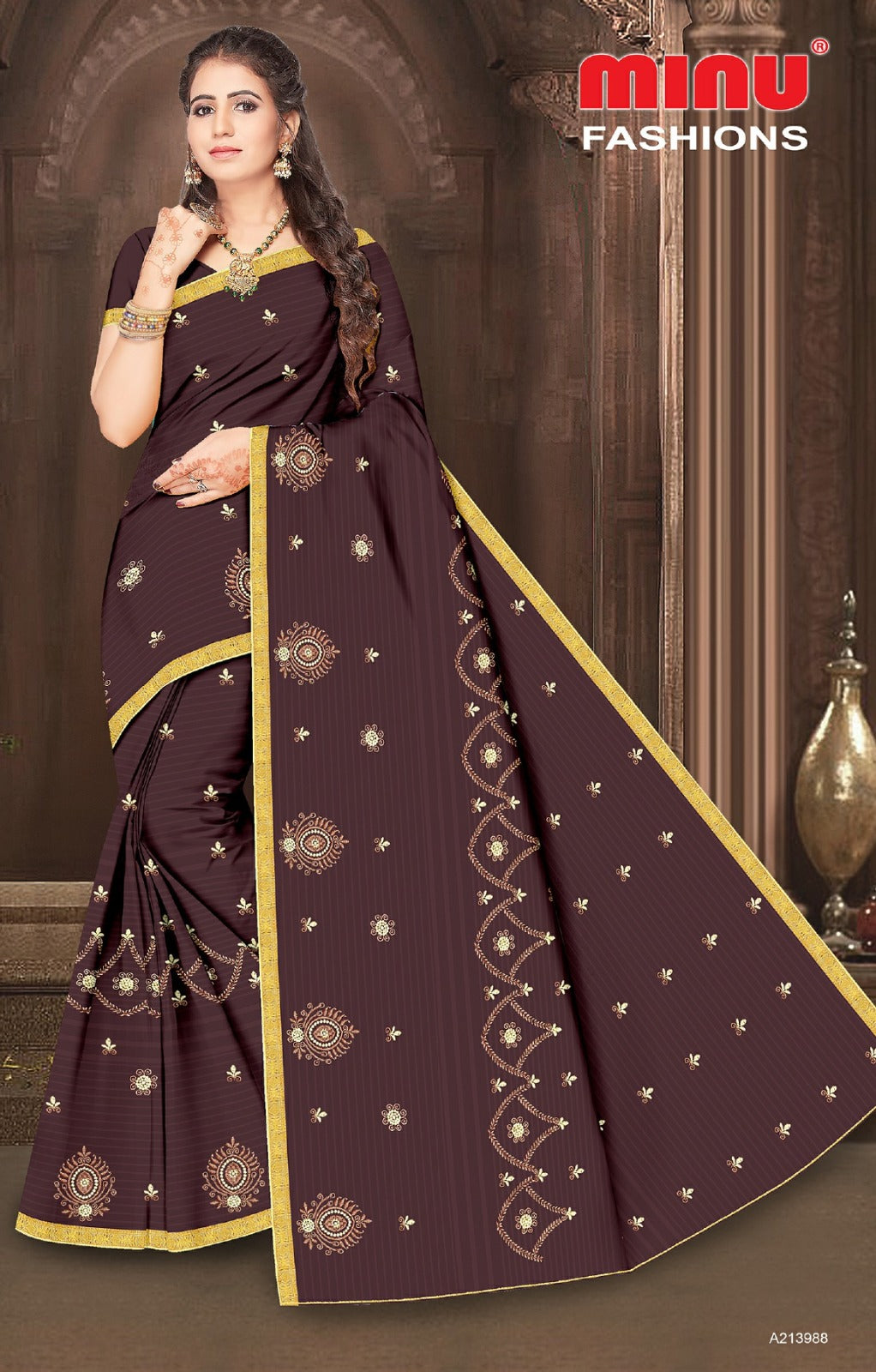Embroidered Cotton Saree Elizabeth (Special Rate) - 8 Pcs Set