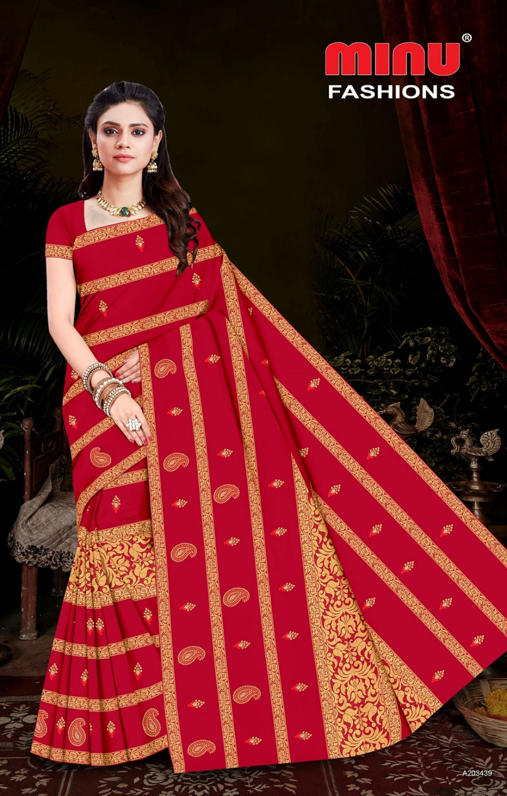 Embroidered Cotton Saree Free Hit (Special Rate) - 8 Pcs Set