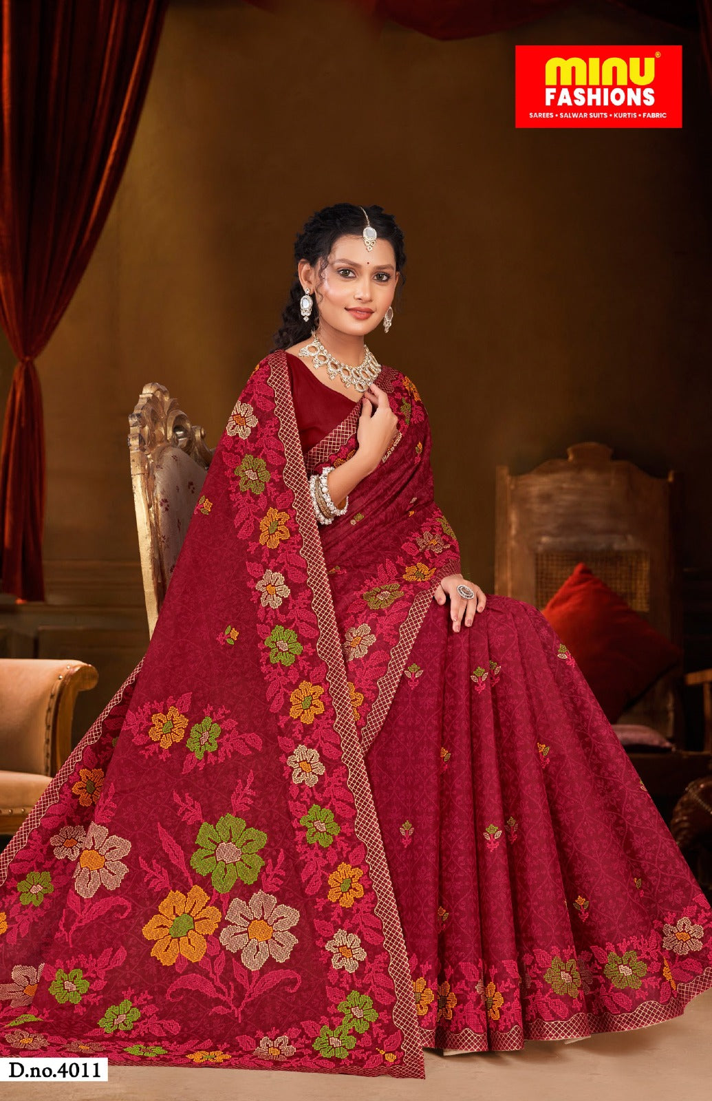 Malai Cotton Saree Gold Beauty - 08 Pcs Set