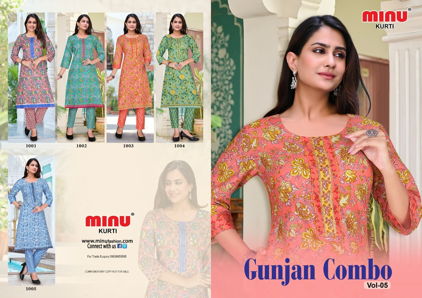 2 Piece Cotton Kurti Set Gunjan Combo (Vol-5) - 5 Pcs Set