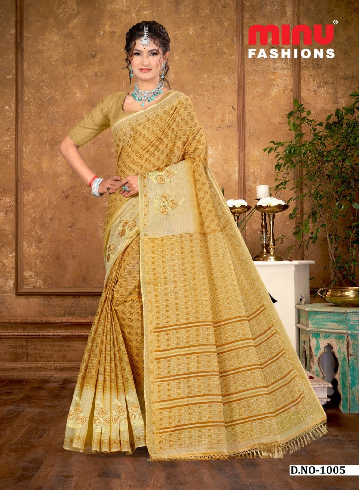 Embroidered Cotton Saree Harsha (Special Rate) - 10 Pcs Set