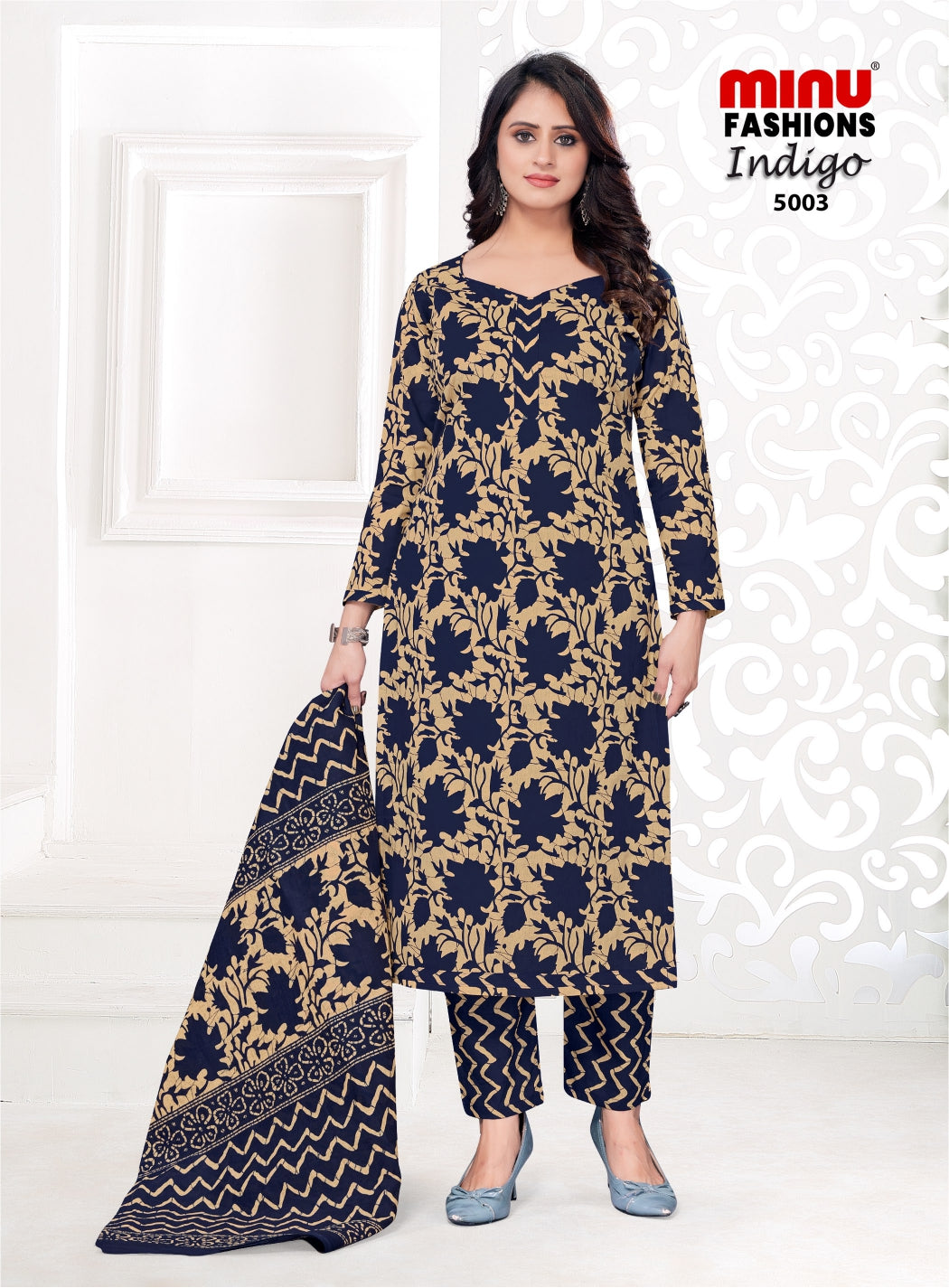 Printed Cotton Unstitched Salwar Suit Indigo Vol-5 (Special Rate) - 8 Pcs Set
