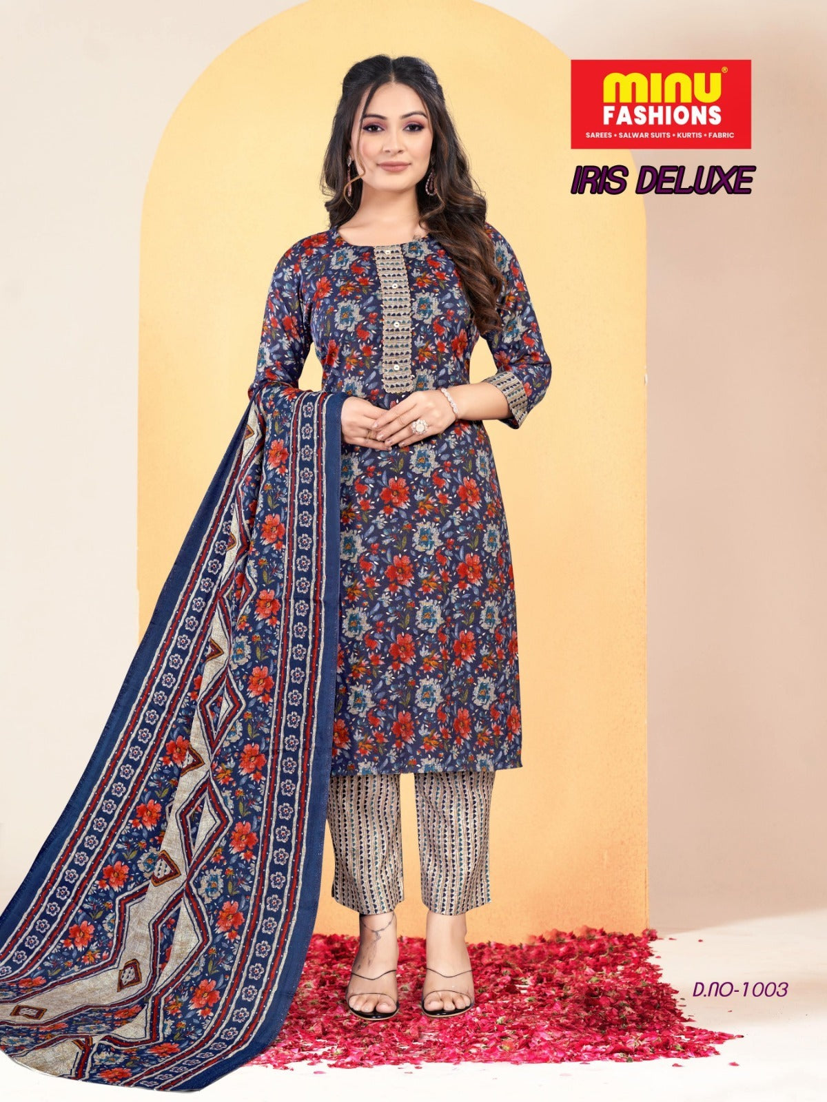 3 Piece Muslin Long Kurti Set Iris Deluxe (Vol-3) - 4 Pcs Set