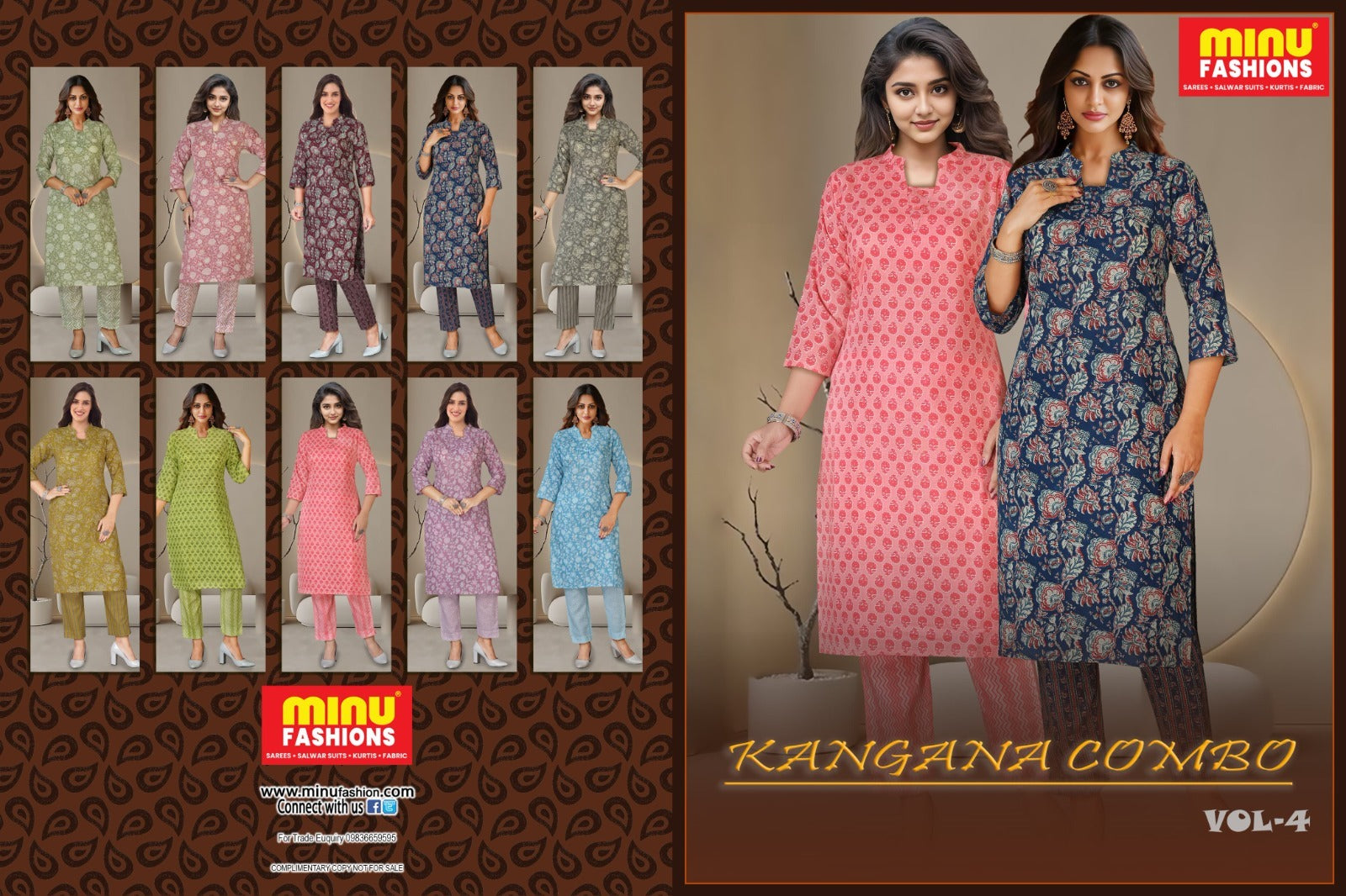 2 Piece Cotton Kurti Set Kangna Combo (Vol-4) - 10 Pcs Set
