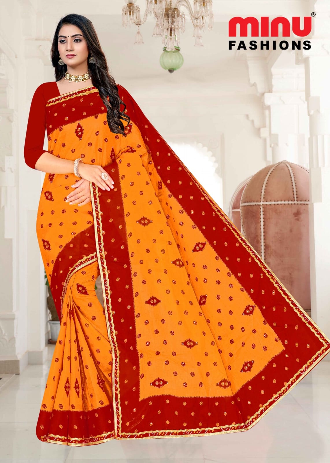 Embroidered Cotton Saree Laxmi Chunri (Special Rate) - 10 Pcs Set