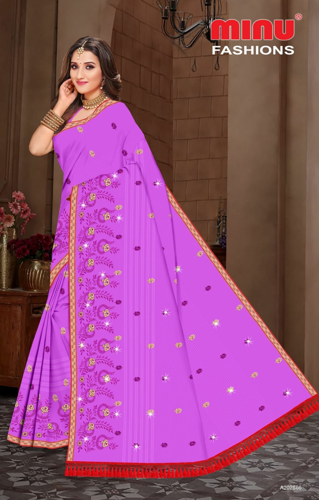 Embroidered Cotton Saree Malai Kofta Dlx (Special Rate) - 8 Pcs Set