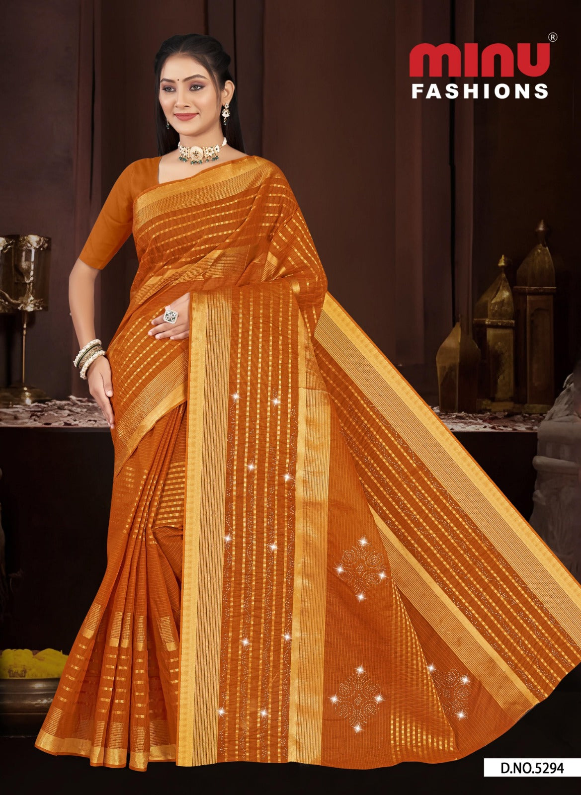 Embroidered Cotton Saree Mannat (Special Rate) - 8 Pcs Set