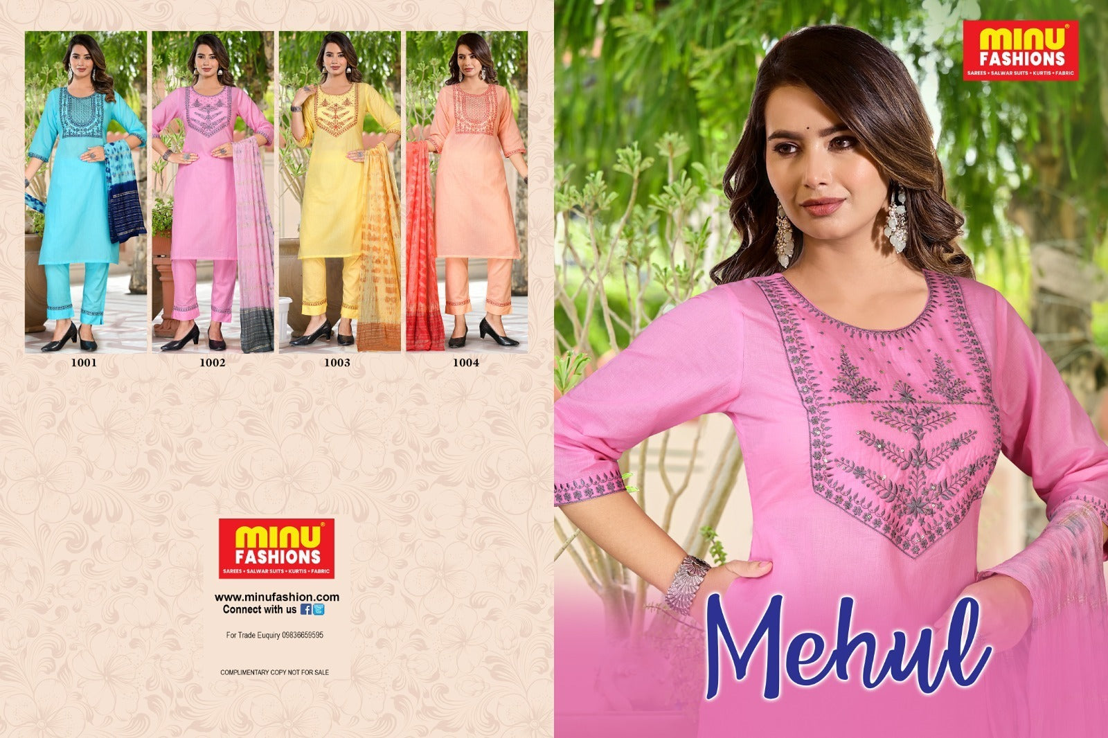 3 Piece Cotton Long Kurti Set Mehul - 4 Pcs Set