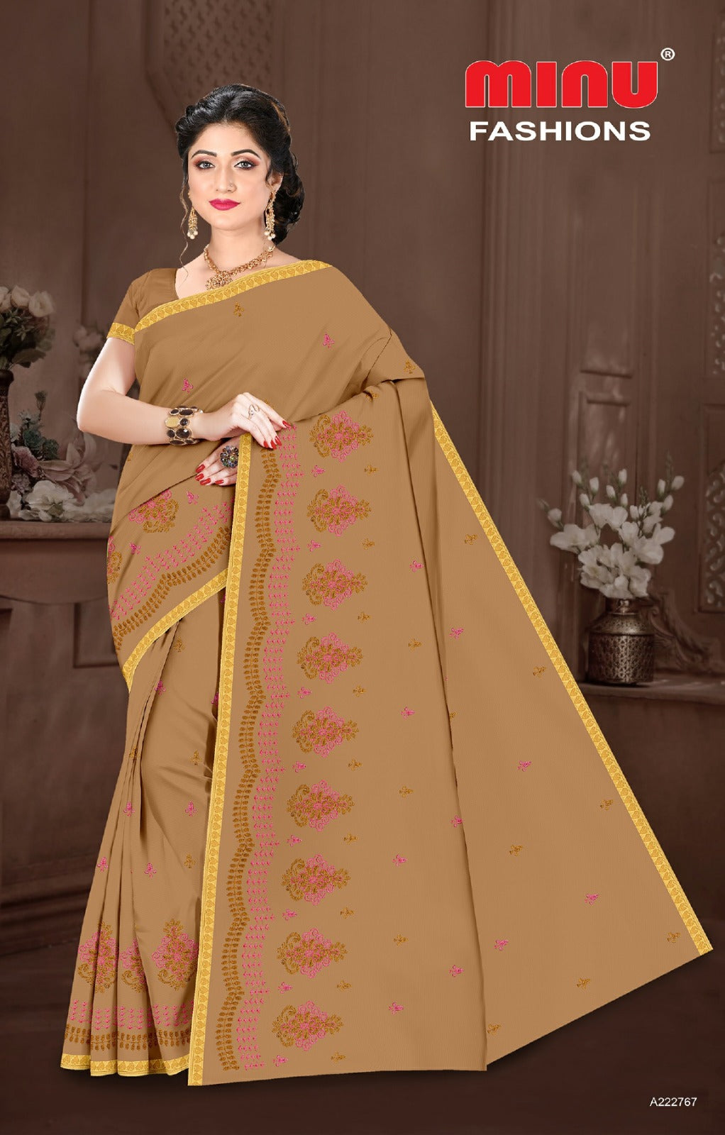 Embroidered Cotton Saree Melody (Special Rate) - 8 Pcs Set