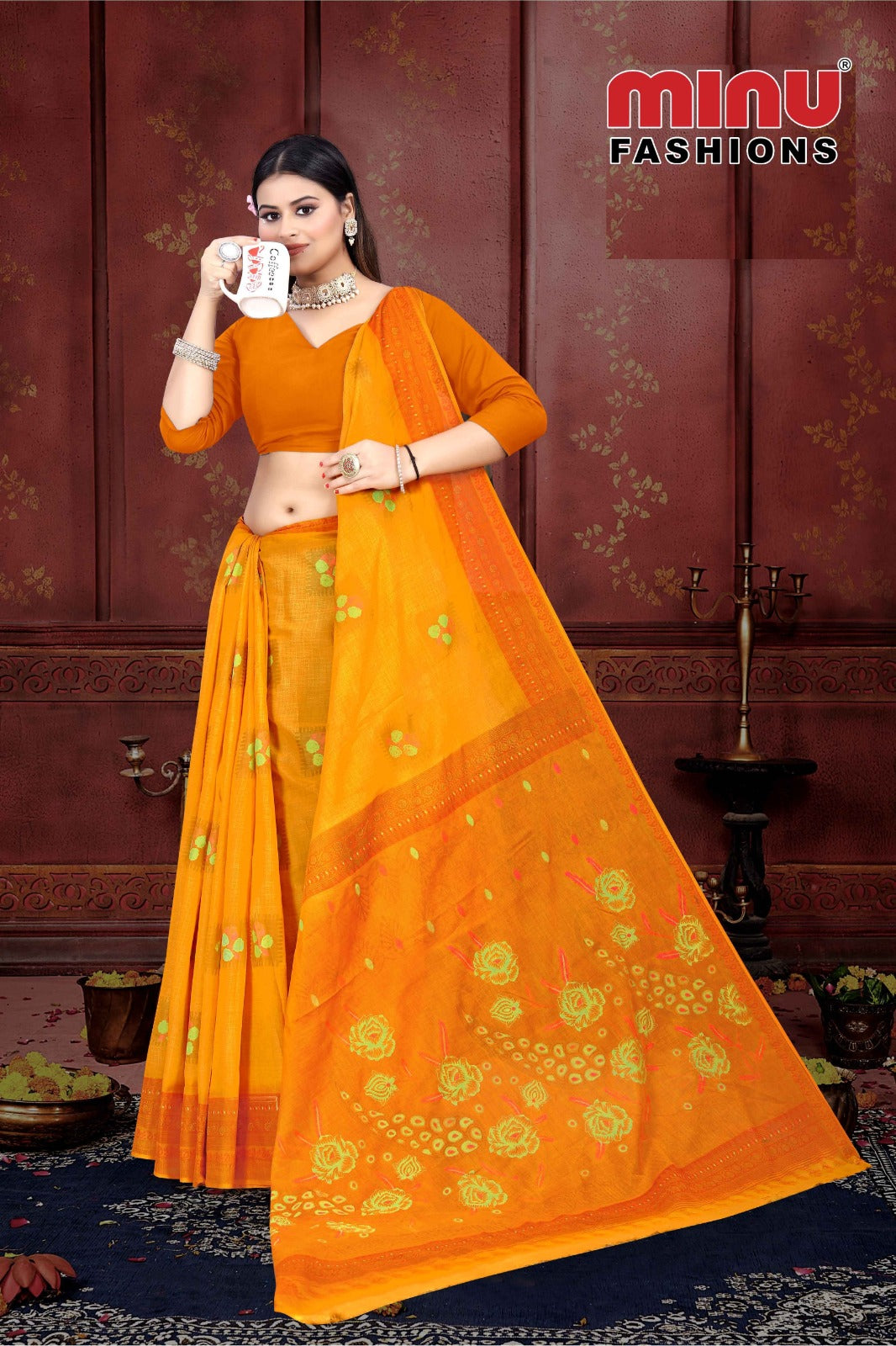 Printed Cotton Saree Miami Deep (Vol-2) - 8 Pcs Set